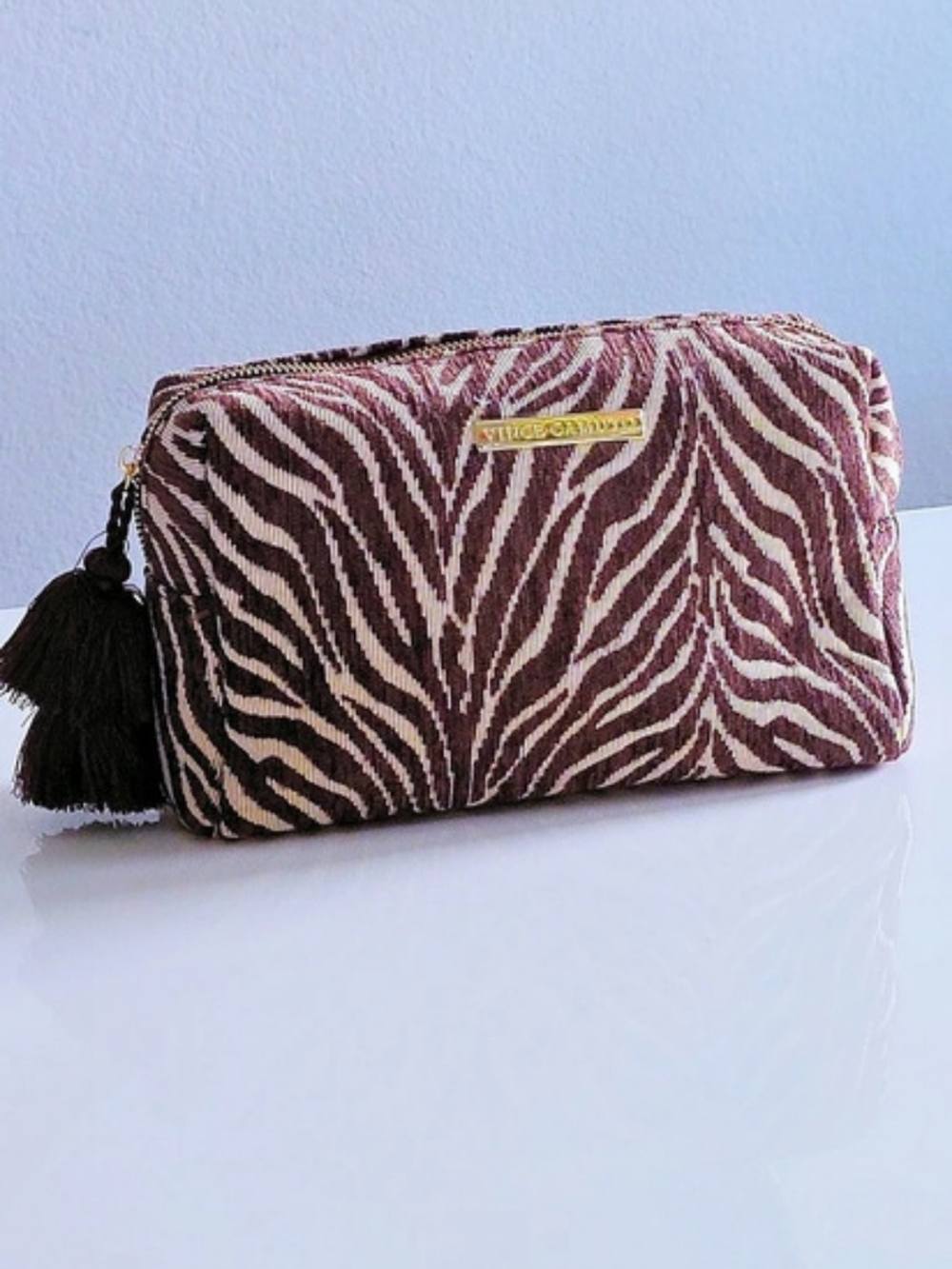 Vince Camuto Zebra Print Cosmetic Pouch in Brown, NWT